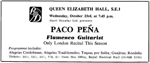 Paco Peña advertisement for Flamenco Guitar Recital