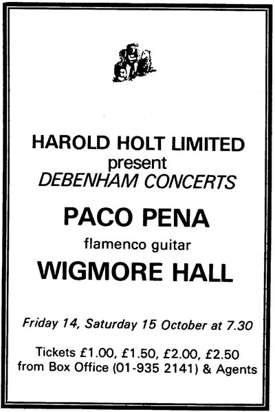 Paco Pe�a Wigmore Hall Recital in Guitar Magazine October 1977